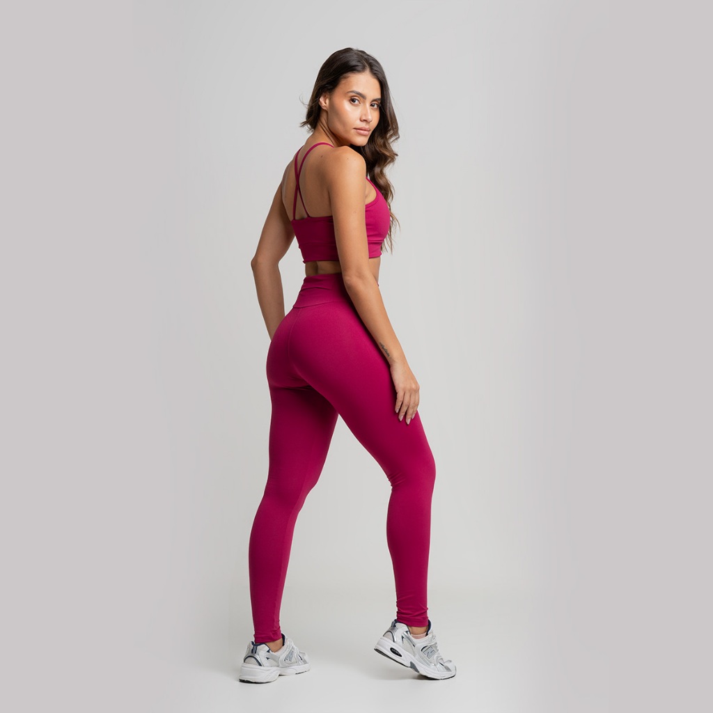 Conjunto Top Legging Poliamida Rosa Pink com Bolso Invisível no Cós