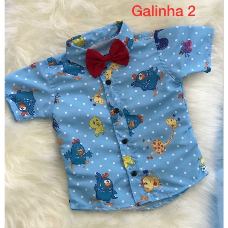 camisa social galinha pintadinha tam 6 meses a 4 anos