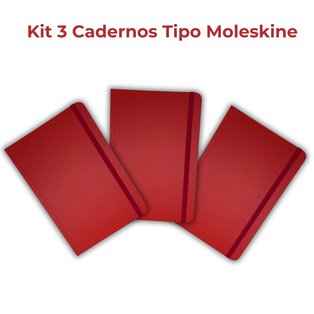 Kit 3 Cadernos Tipo Moleskine Para Rascunho Anotação e Desenho 21×14 Capa Dura Vermelho