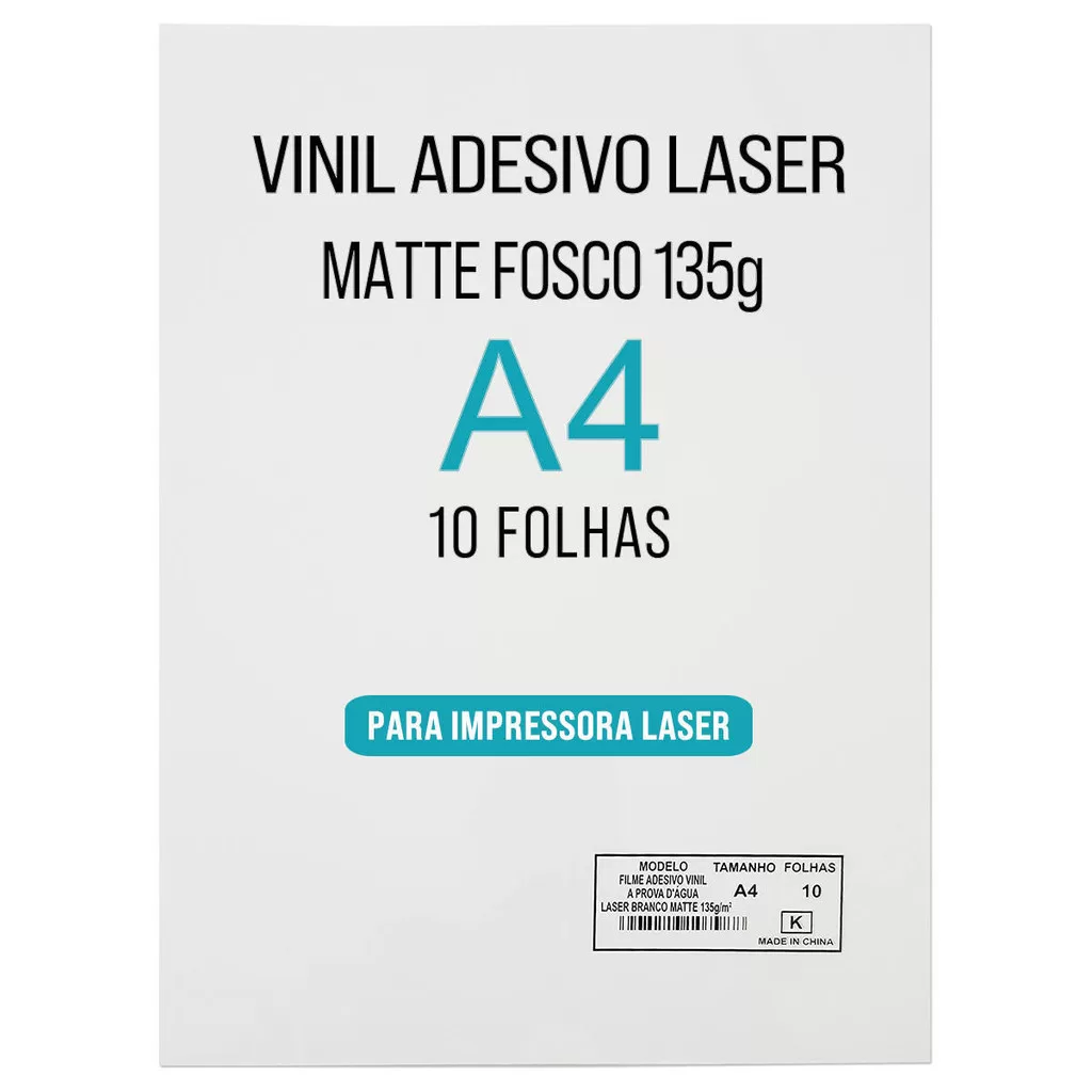 Adesivo Vinil Laser Branco Fosco Matte 135g A4 À Prova DÁgua Filme Adesivo PVC com 10 Folhas