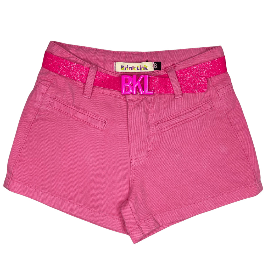 Short Cinto Rosa Jeans Meninas Infantil Criança Bermuda