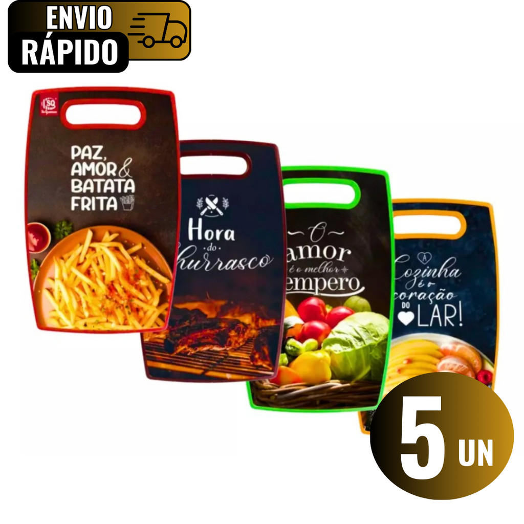 Conjunto 5 Tábuas De Cortar Para Alimentos Estampadas Em MDF Para Churrascos Refeições Porções