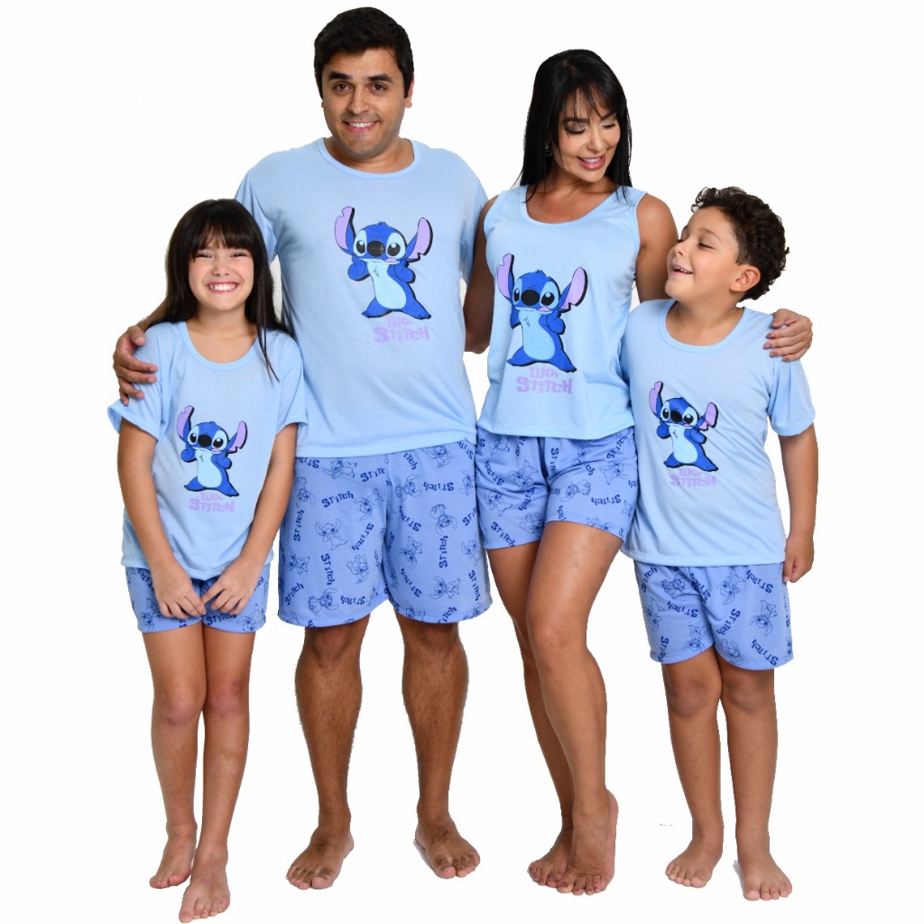 Kit Pijama Familia Stitch Combinando Tal Pai Tal Filho E Tal Mãe Tal Filha Estampas Divertidas
