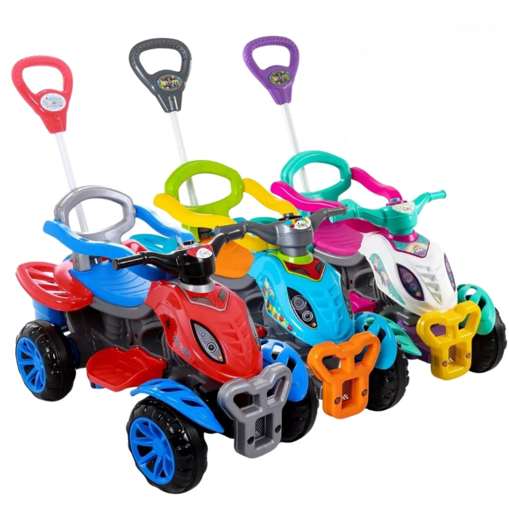 Carrinho de Passeio Infantil Quadriciclo com Pedal e Haste para Empurrar Motoca Andador Bebe Criança