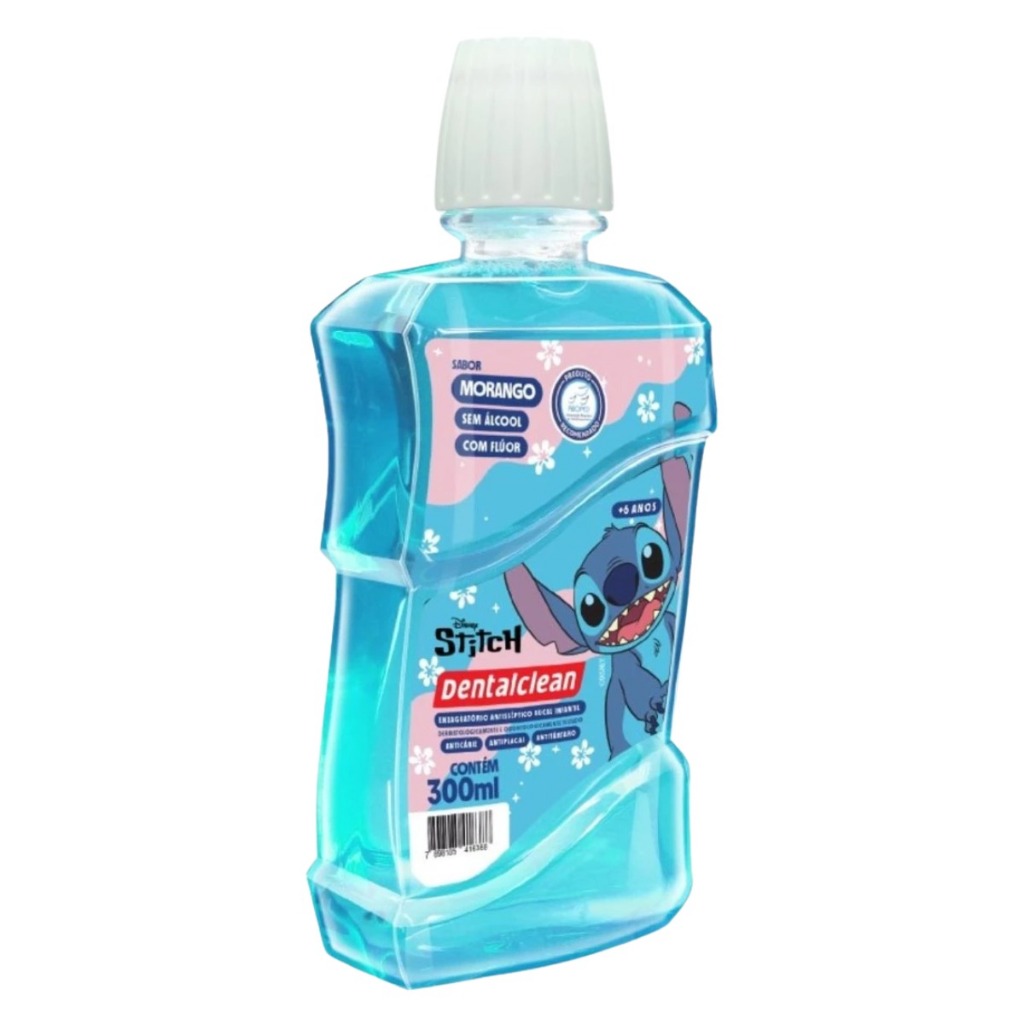 Enxaguante Bucal Infantil Stitch Sabor Morango 300 ml Sem Álcool Para Crianças  Proteção e Diversão