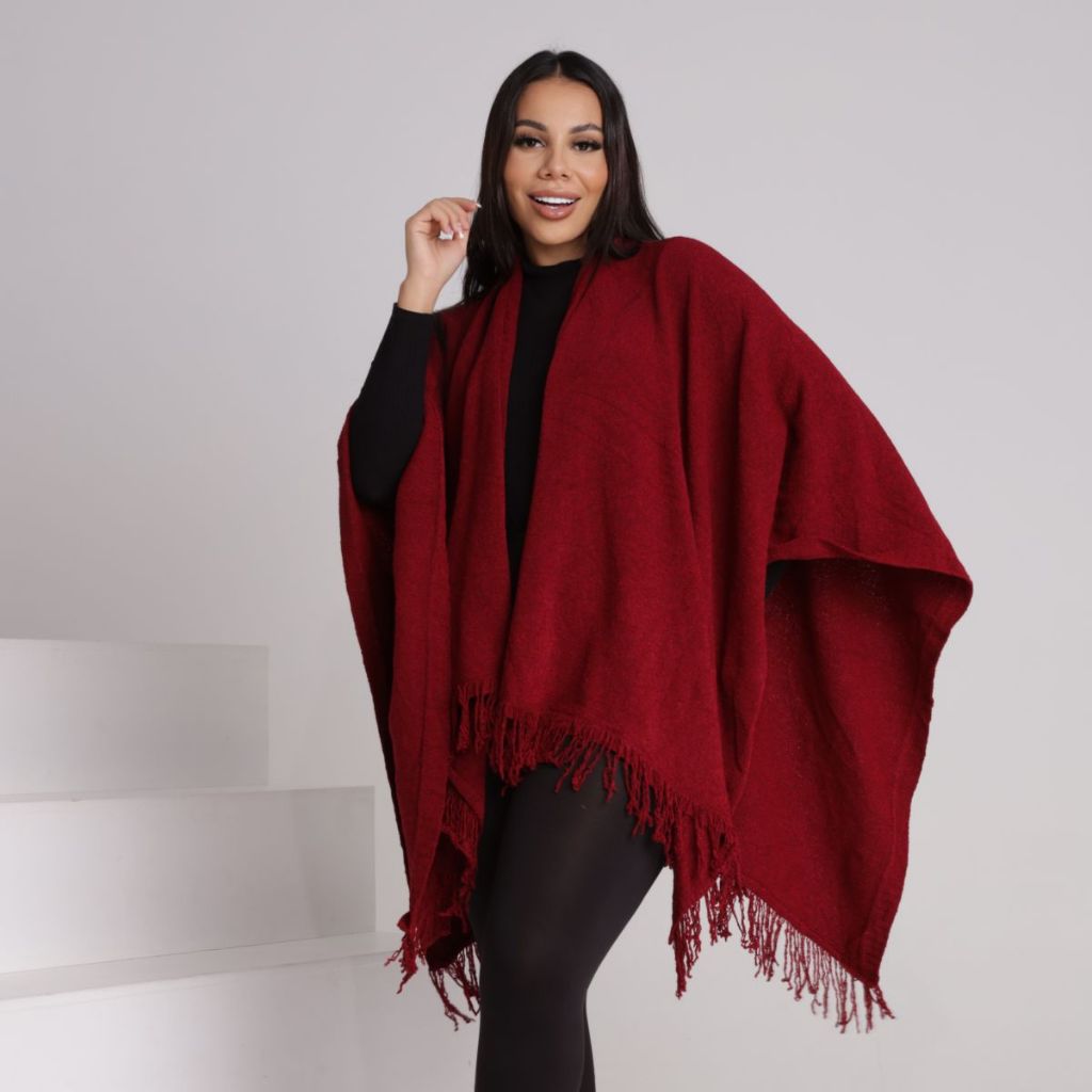 Blusa Tricot Capa Kimono Franja Mousse Moda Feminina