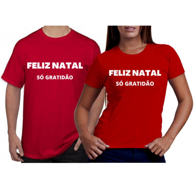 Kit 2 Camisas Casal Natalina Camisetas Vermelha pa