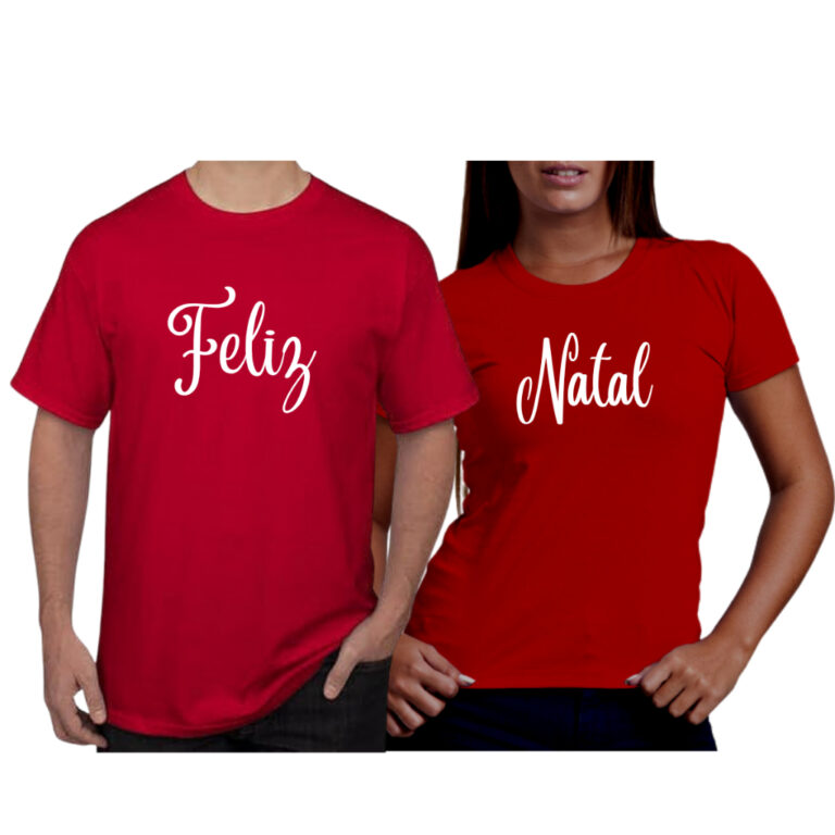 Kit Casal 2 Camisetas Casais Natalina Camiseta de 