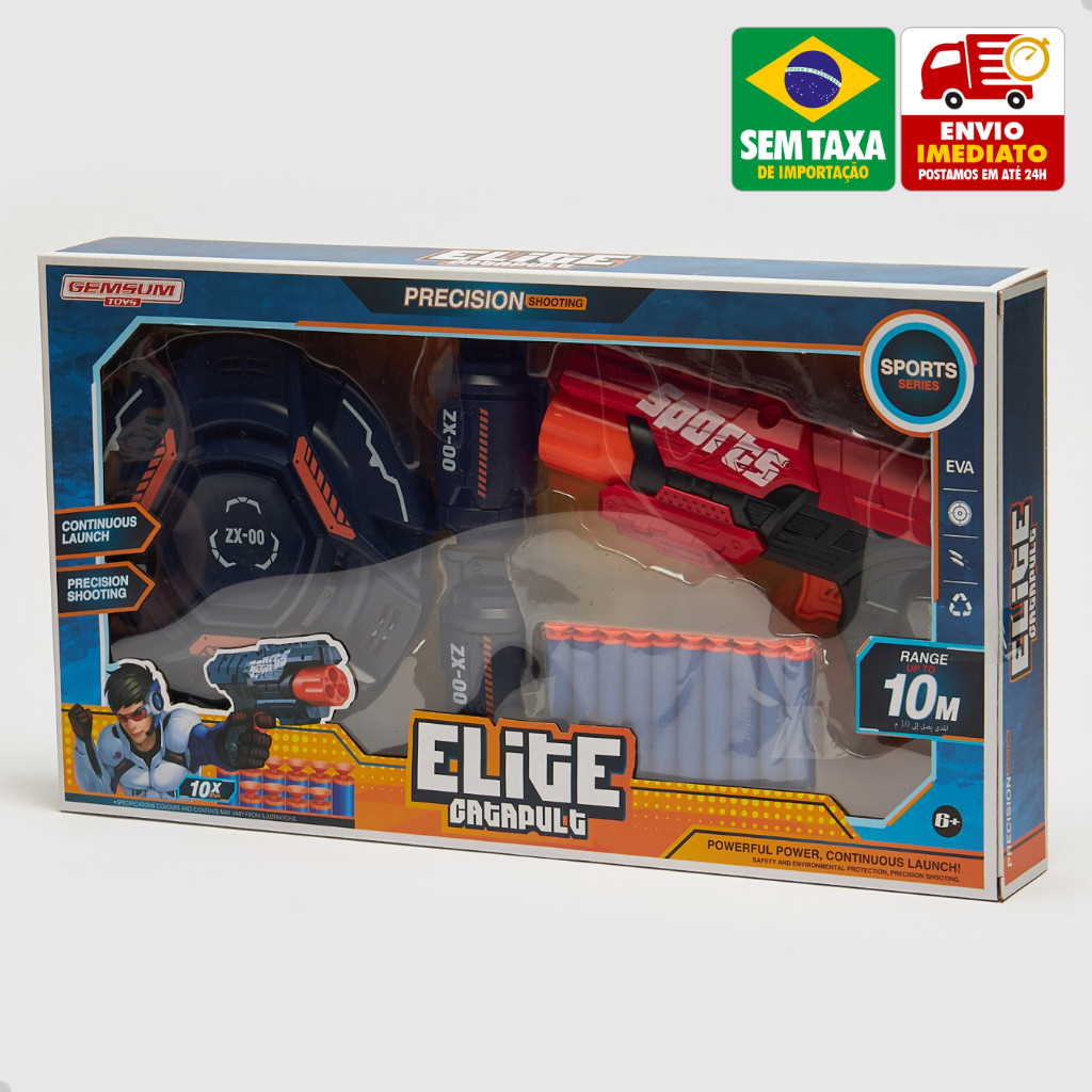 Arminha de Brinquedo Elite Catapult Lança 10 Dardos 2 Granadas Escudo