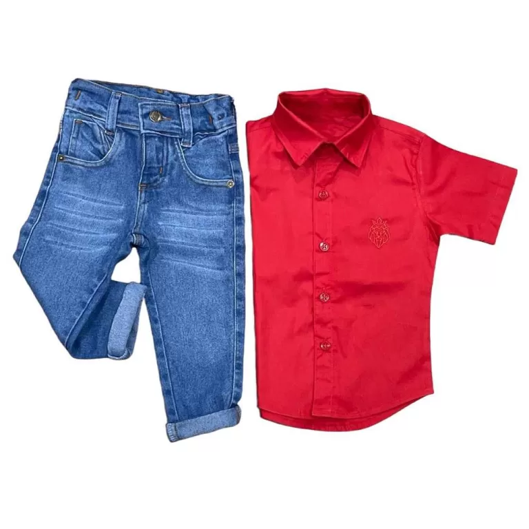 Camisa Vermelha com Calça Jeans Infantil