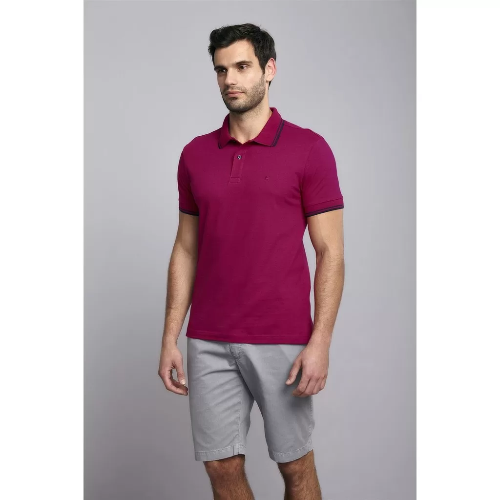 Polo Manga Curta Piquet Básica Slim Fit – Rosa Sagu