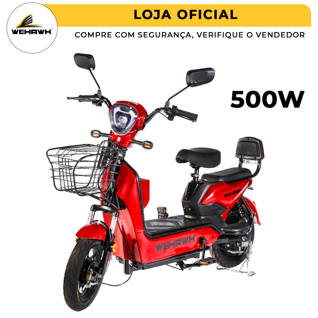 Bicicleta Scooter Elétrica 500W Basket WeHawk Sem Carteira 32Km/h Autonomia 40Km