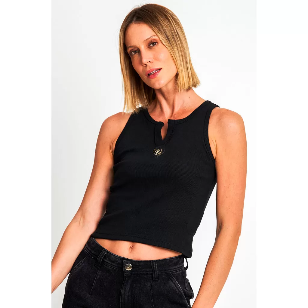 Regata Feminina Com Decote v Polo Wear Preto