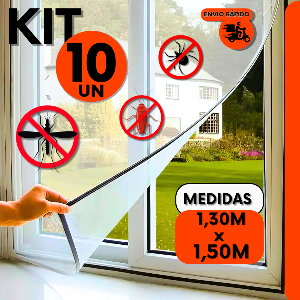 Combo Kit 10 Telas Mosquiteira P/ Janela Proteção Anti-inseto Mosquito Mosca Insetos C/ Velcro Remov