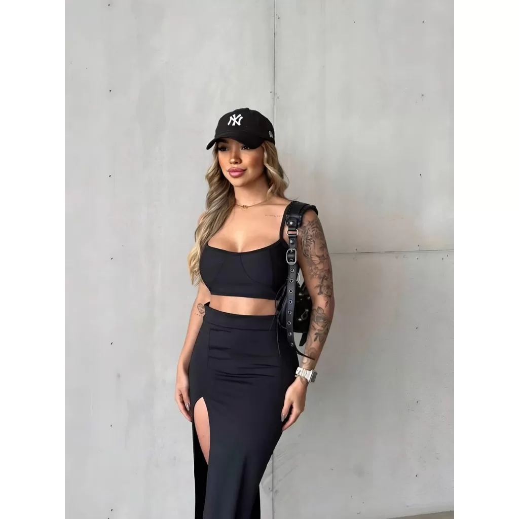 Saia Longa Longuete Com Fenda Lateral Feminina Suplex Premium Gringa envio Imediato