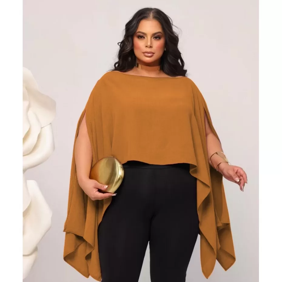 Blusa Cropped Capa Plus Size Tendência Blusa Capa Boho Chic Assimétrica  Blusa Ombro a Ombro Dia dos