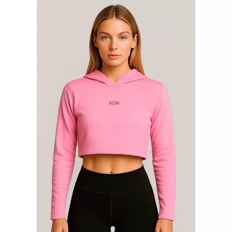 Blusa Moletinho Capuz Cropped Rosa Rise Inverno Fr