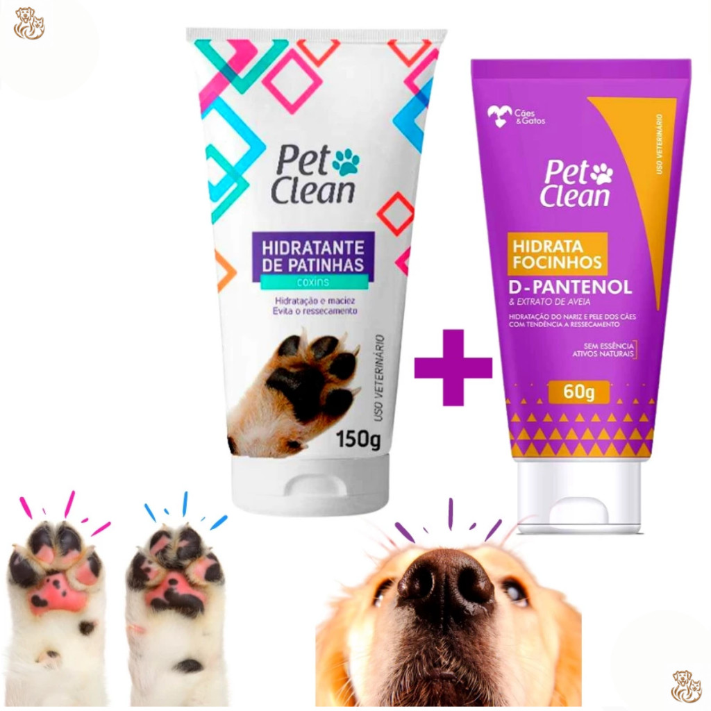 Kit Hidratante de Focinhos + Hidratante de Patas Patinhas Pet Clean para Cachorro e Gatos