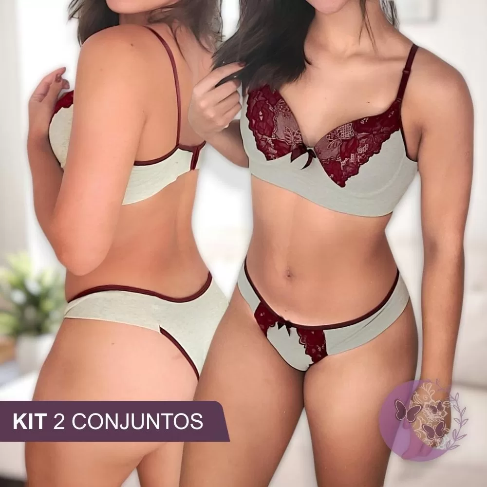 Kit 2 Conjuntos Calcinha Sutiã Feminino Conjunto Calcinhas Sutia com Bojo Lingerie Feminina Langerie