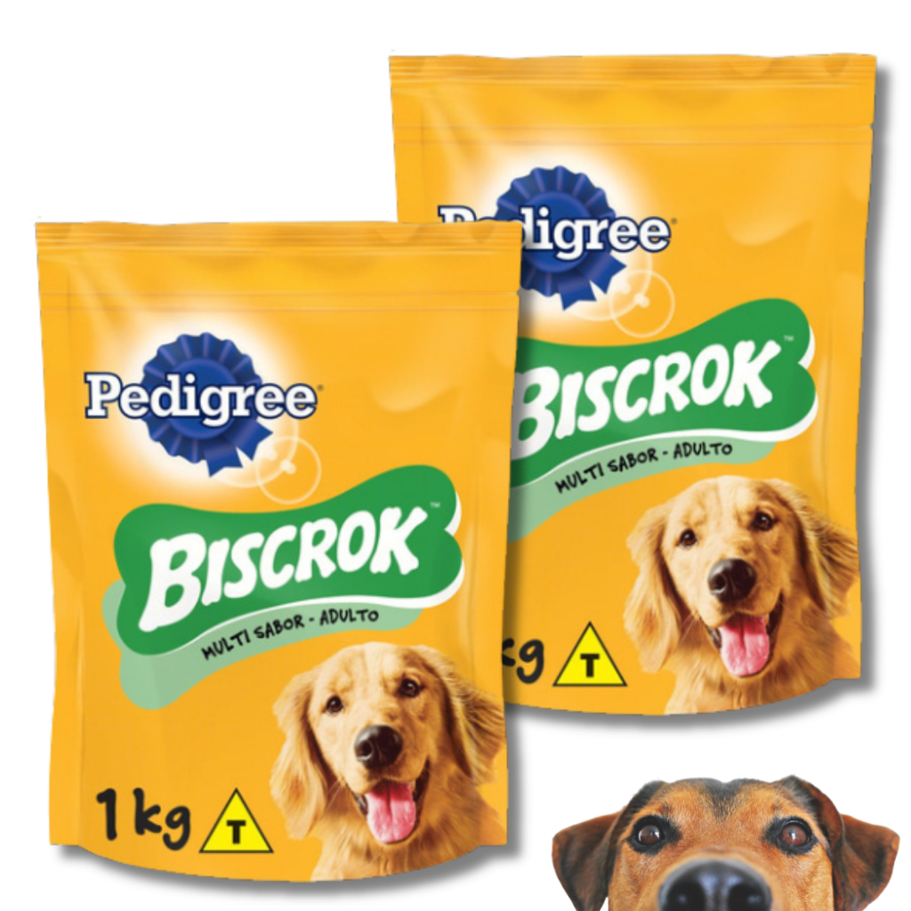 KIT 2 Biscoito Pedigree Biscrok Multi Cães Adultos 1kg Petisco Cachorro