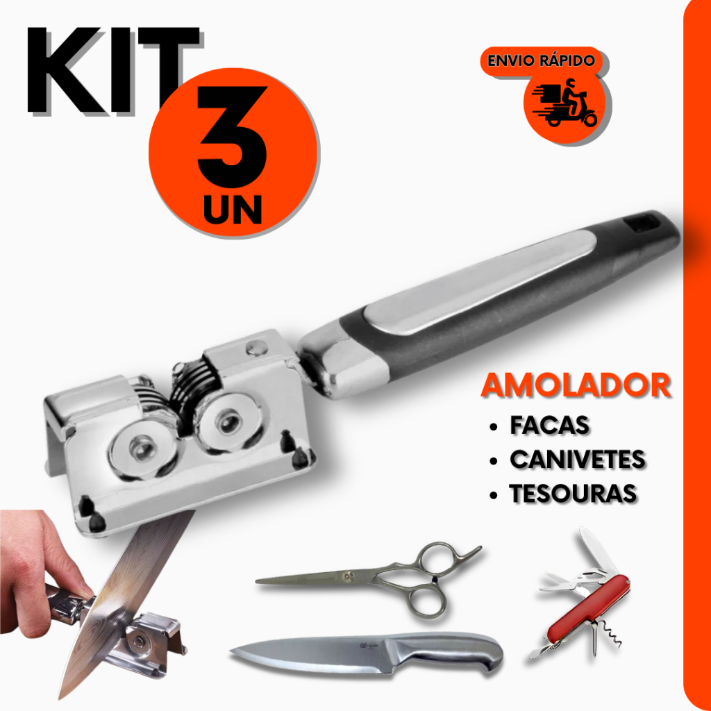 Kit Amolador de Facas Tesouras Canivetes P/ Corte Afiado P/ Bar Restaurante e Cozinha