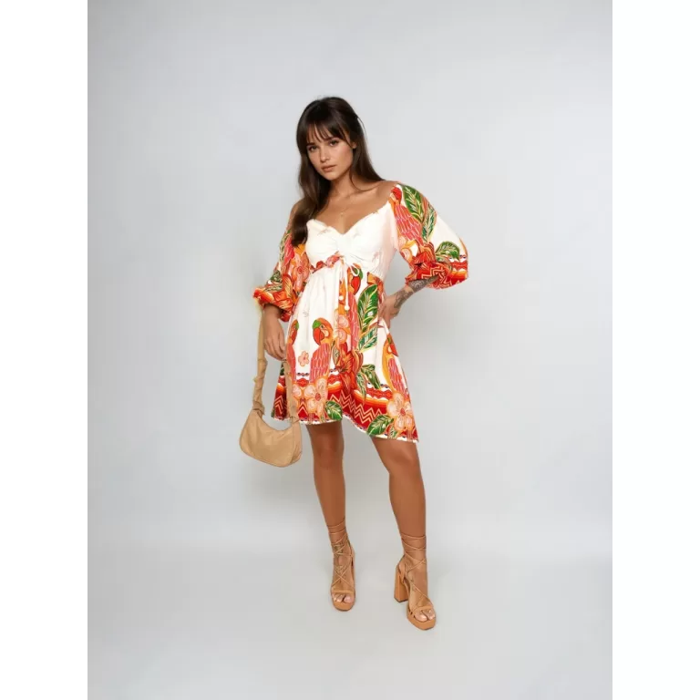Vestido Tropical estampado Encanto  Manga Longa Bu