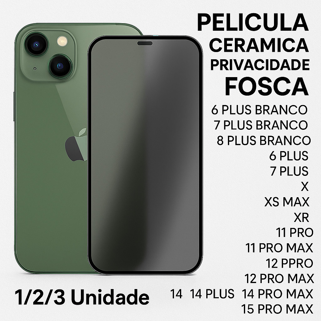 Película de Privacidade Fosca iPhone X XS 11 12 13 14 15 Pro Max – Anti-impacto e Anti-Digital