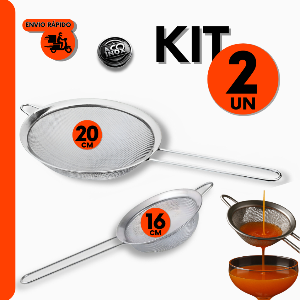 Kit Peneiras em Aço Profissional P/ Confeiteiros e Cozinheiros P/ Restaurantes e Cozinha e Padaria