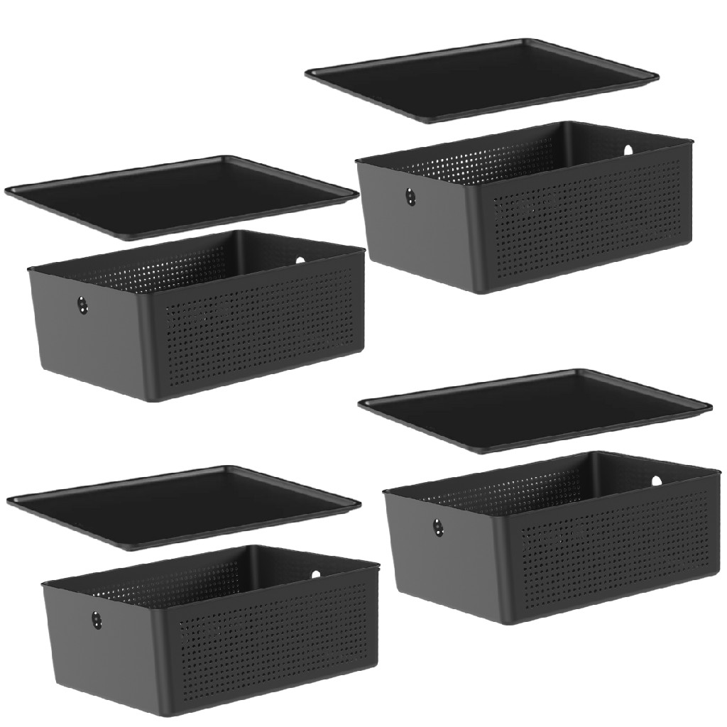 Conjunto 4 Cestos Multiuso Com Tampa Organizadora Empilhavel Flow 12L Ou