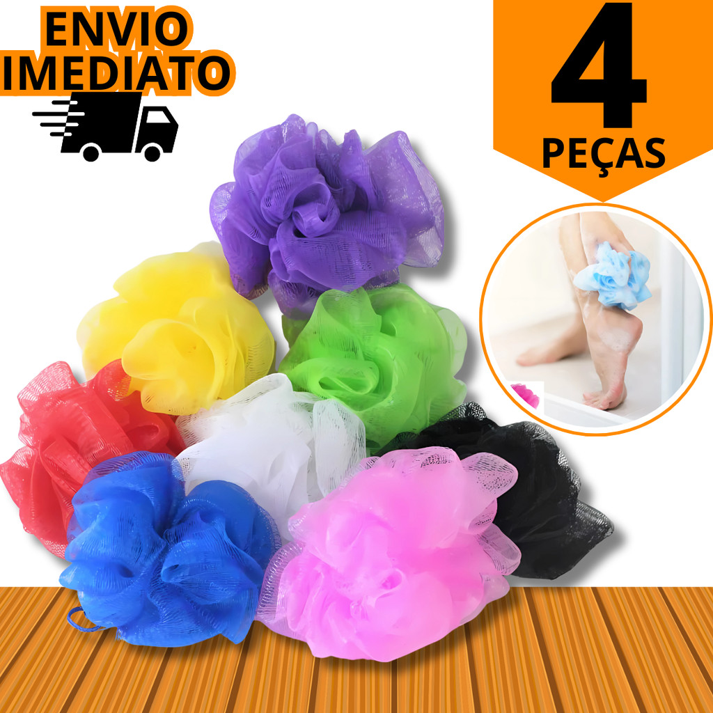 Kit 4 Esponja Bucha De Nylon Para Banho Macia Com Cordinha Esfoliante Espumanete