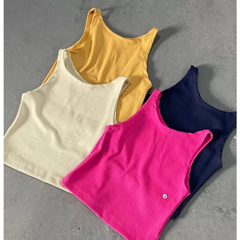 Kit 3 Cropped Feminino Regata Básico Canelado no umbigo