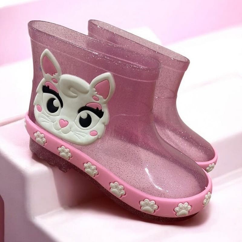 Galocha Infantil Cano Baixo Para Menina Criança Gatinha Bota de Chuva Promoção