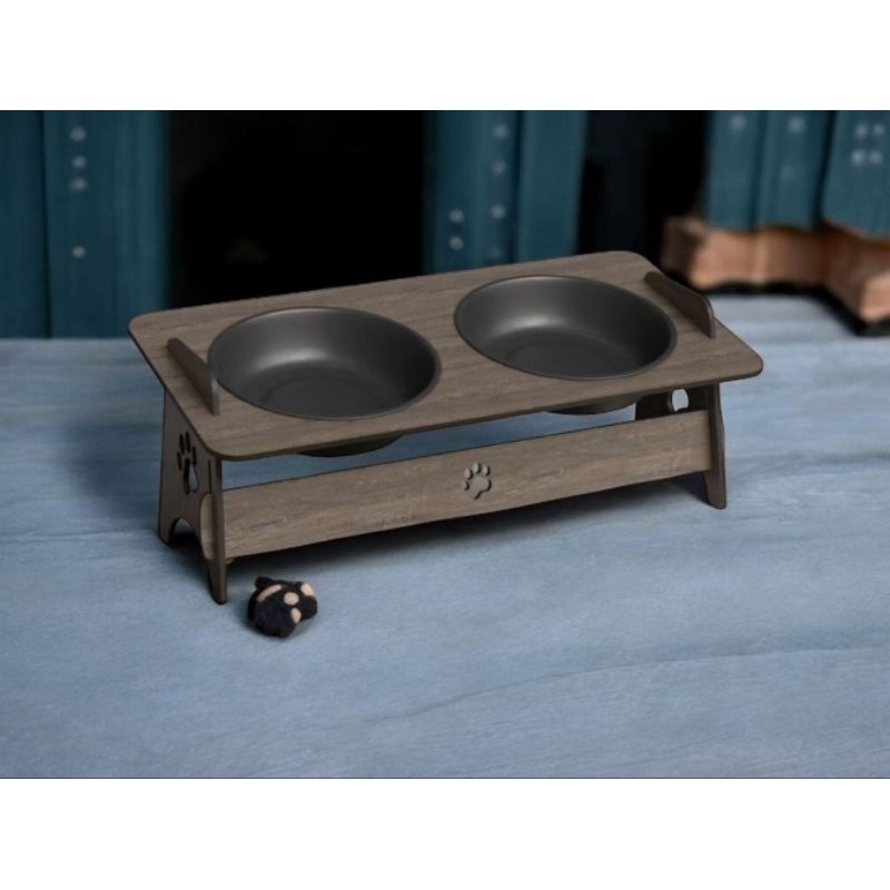 Comedouro Duplo para Pets com Suporte de Madeira  Tigelas de 400ml