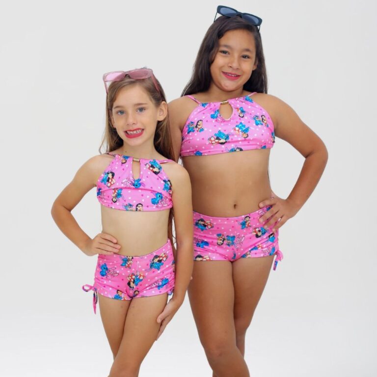 Conjunto Biquini Infantil Stitch Com Short Proteç