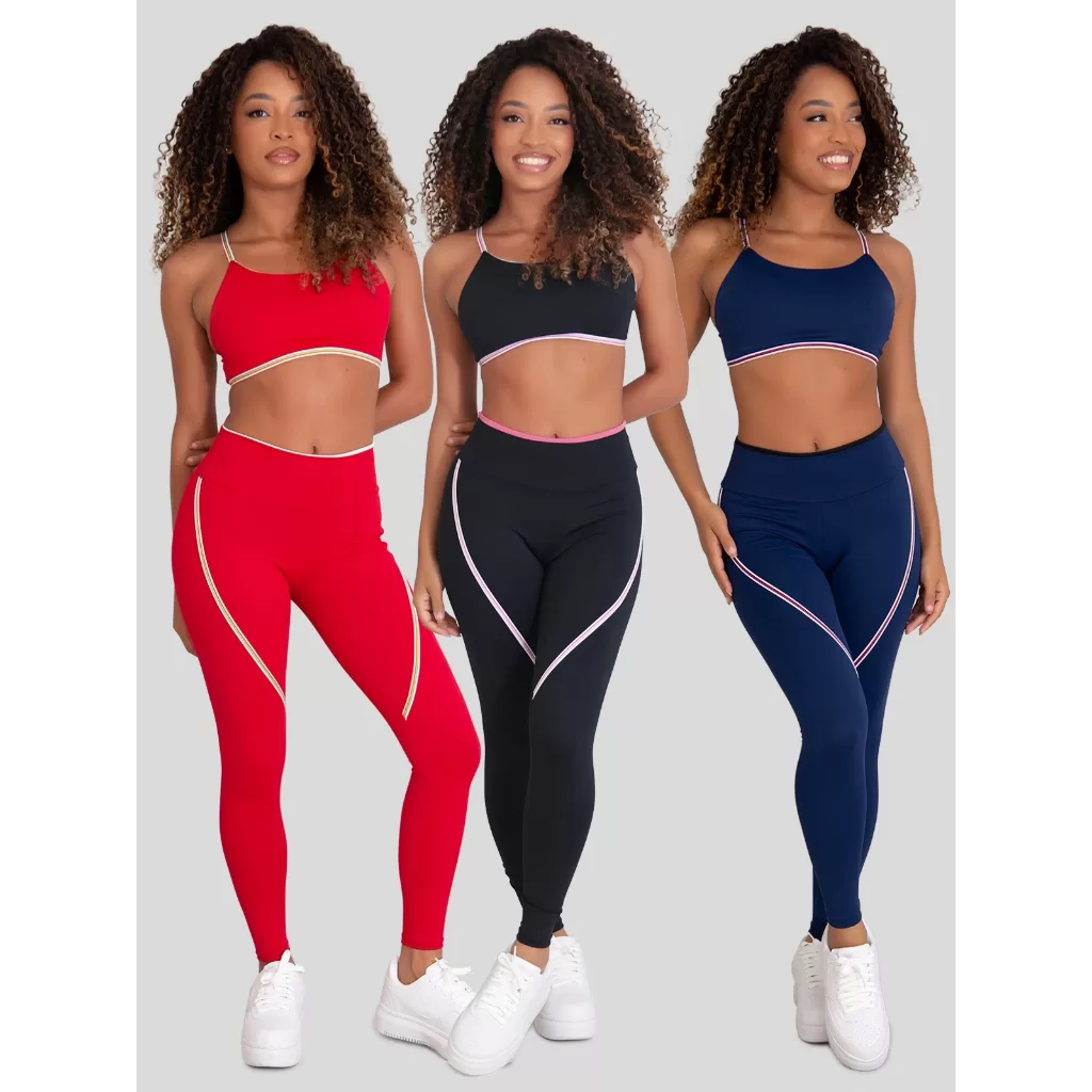 Kit 3 Calças Leggings de Poliamida Fitness Cintura Alta Tekla Moda Feminina