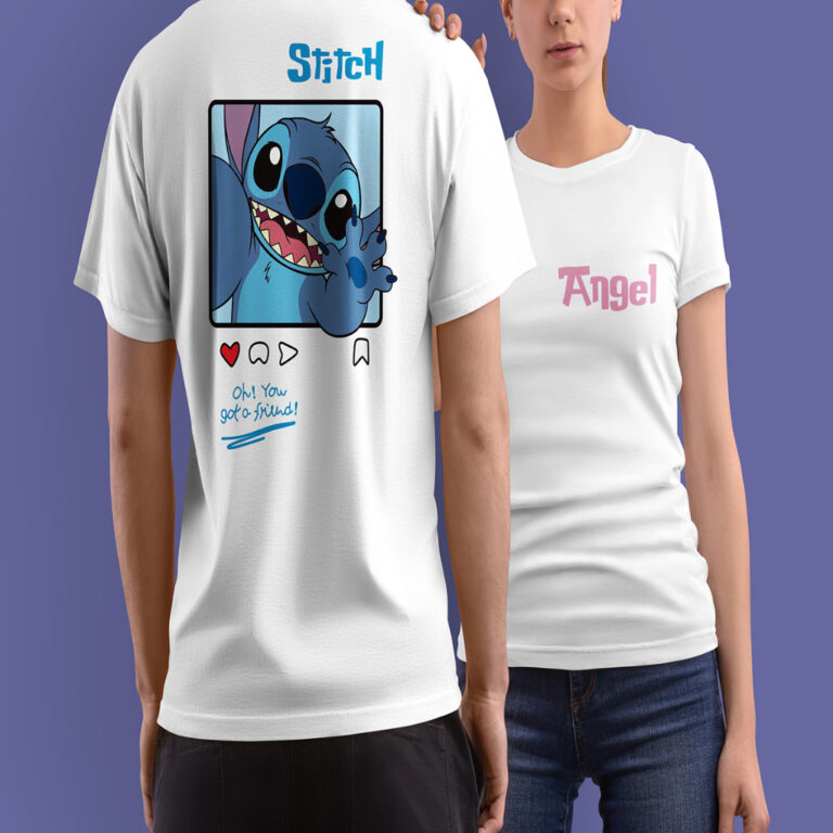 Kit 2 Camisetas Casal Stitch e Angel Camiseta Namo