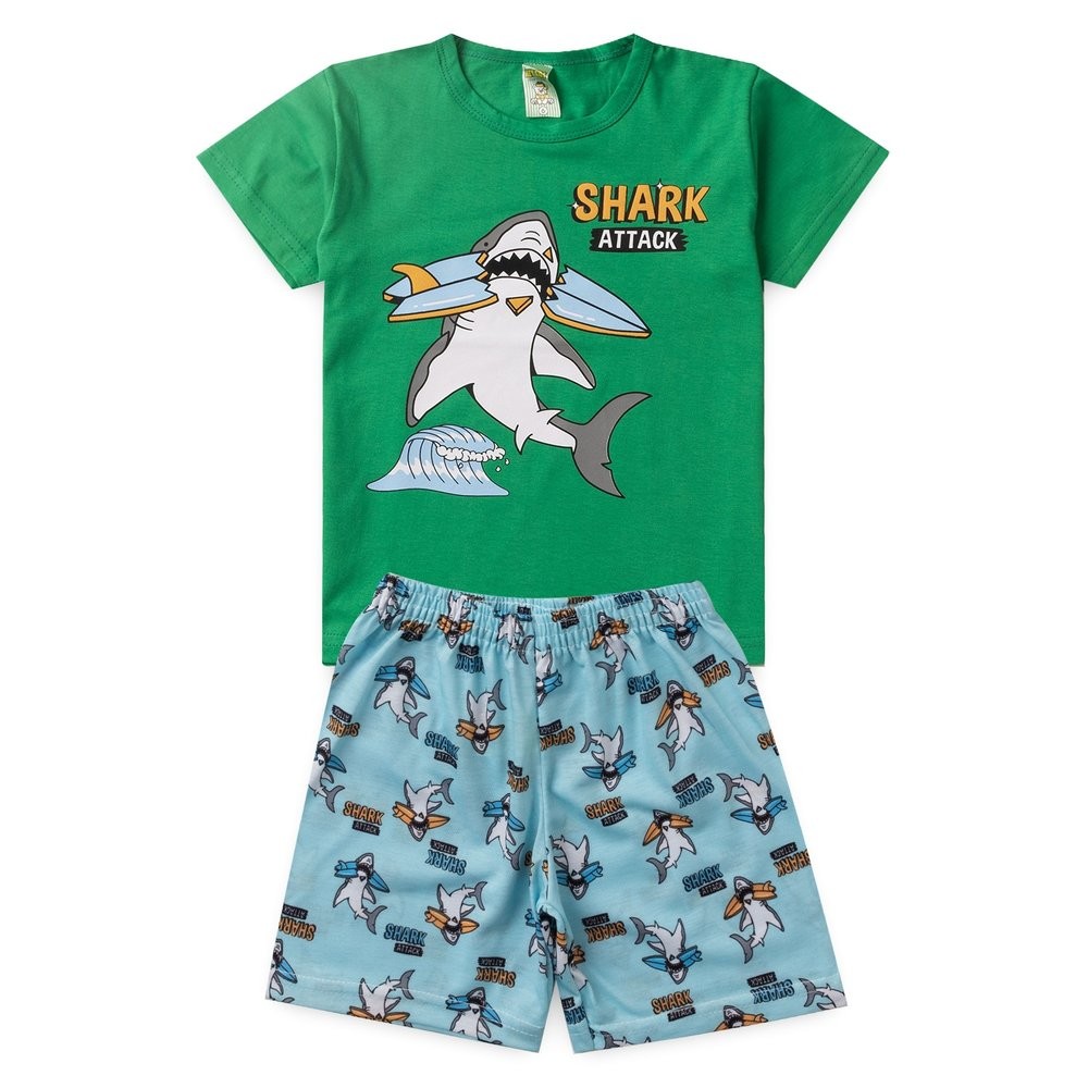 Pijama Infantil Masculino Verão Shark Attack – Hey Kids – Verde
