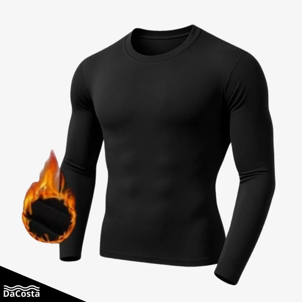 Camiseta Preta Manga Longa Peluciada Masculina Térmica Manga Longa pra Inverno/Frio costura reforçad
