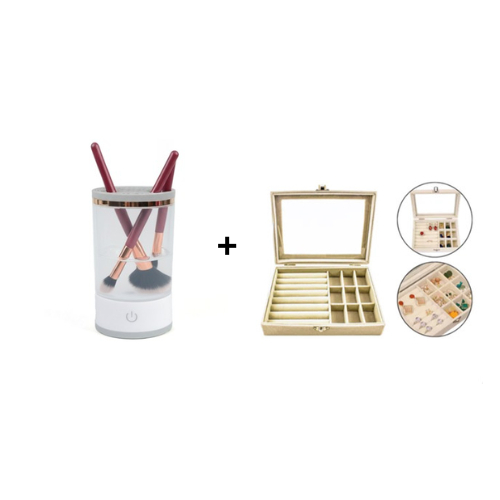 Kit Limpador de Pincel Elétrico + Porta Joias Org