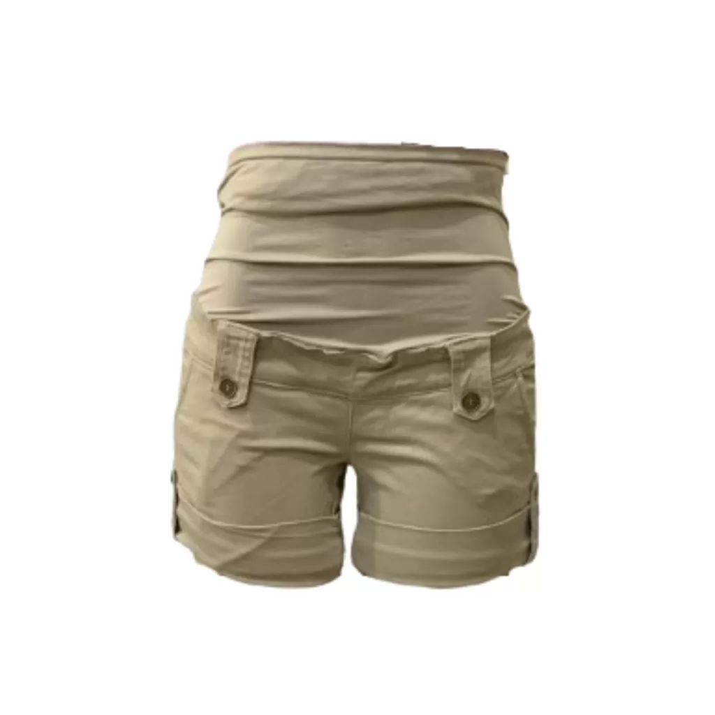 Short Para Gestante Khaki Com Elastano