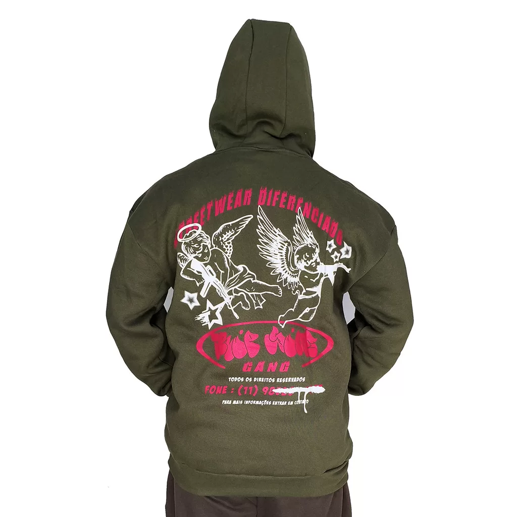 Blusa Moletom Canguru Trip Side Anjos Armados Verde Can21