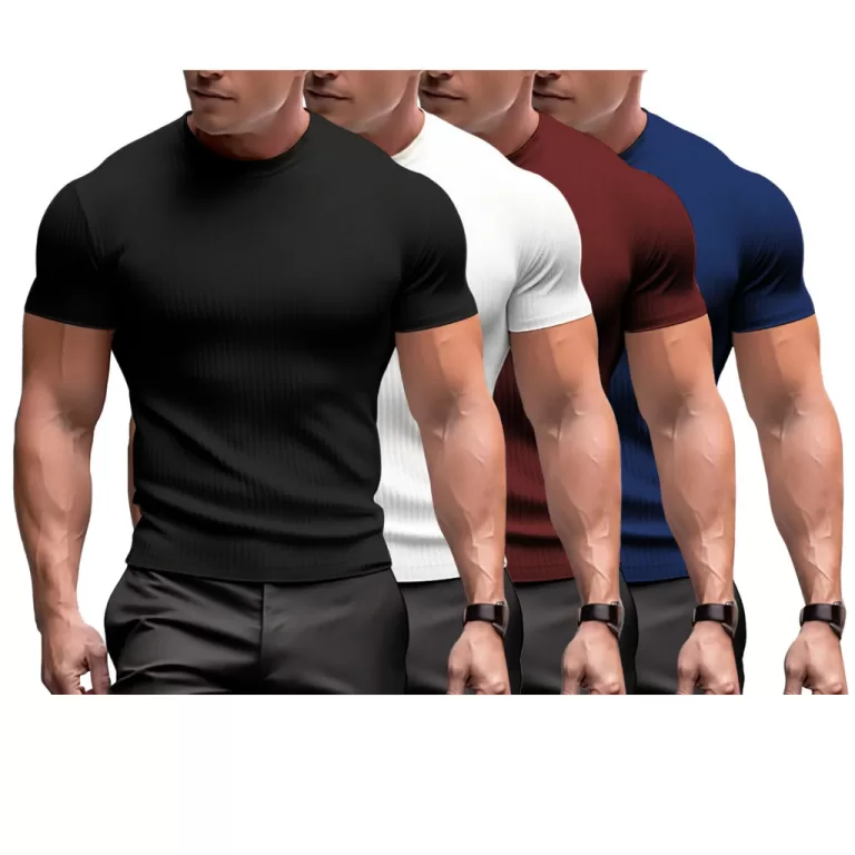 Kit 4 Camiseta Masculina Slim Canelada Manga Curta