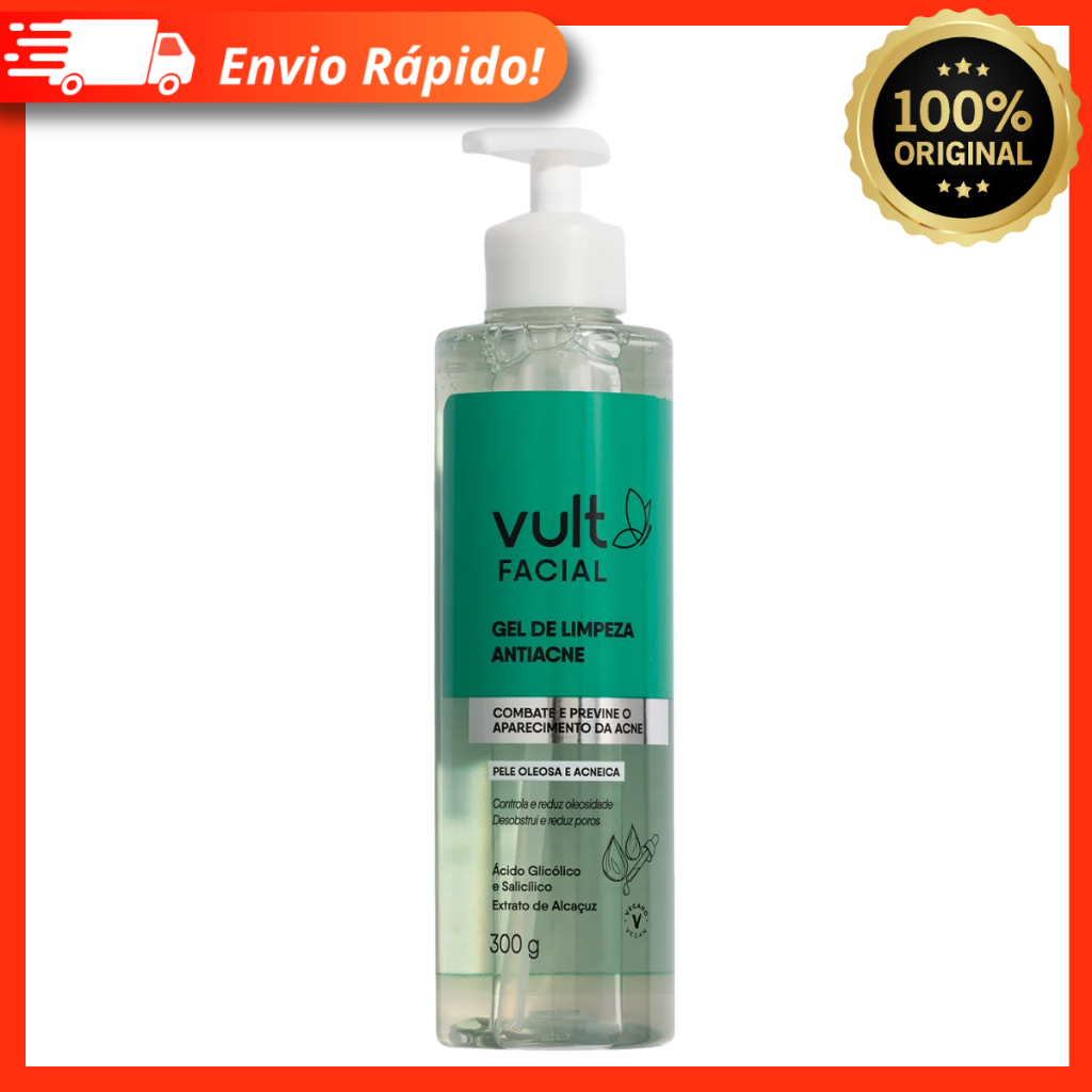 Gel De Limpeza Facial Antiacne Vult 300g – Para Peles Oleosas e Acneicas