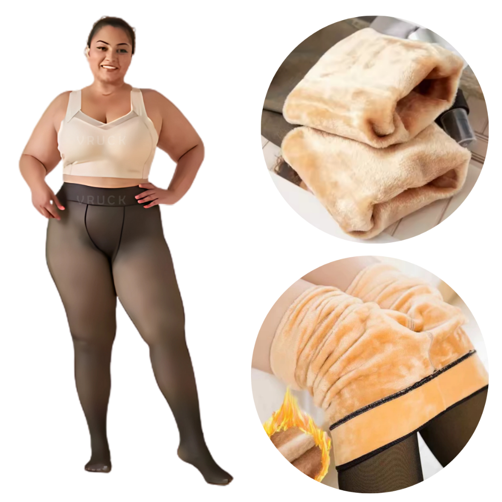 PLUS SIZE Meia-Calça Feminina Legging Térmica Forrada Peluciada de Lã Super Elástica Slim 220g