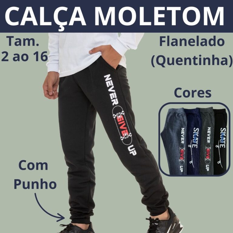 Calça Moletom com Estampa 2 Bolsos Barra e Punho 
