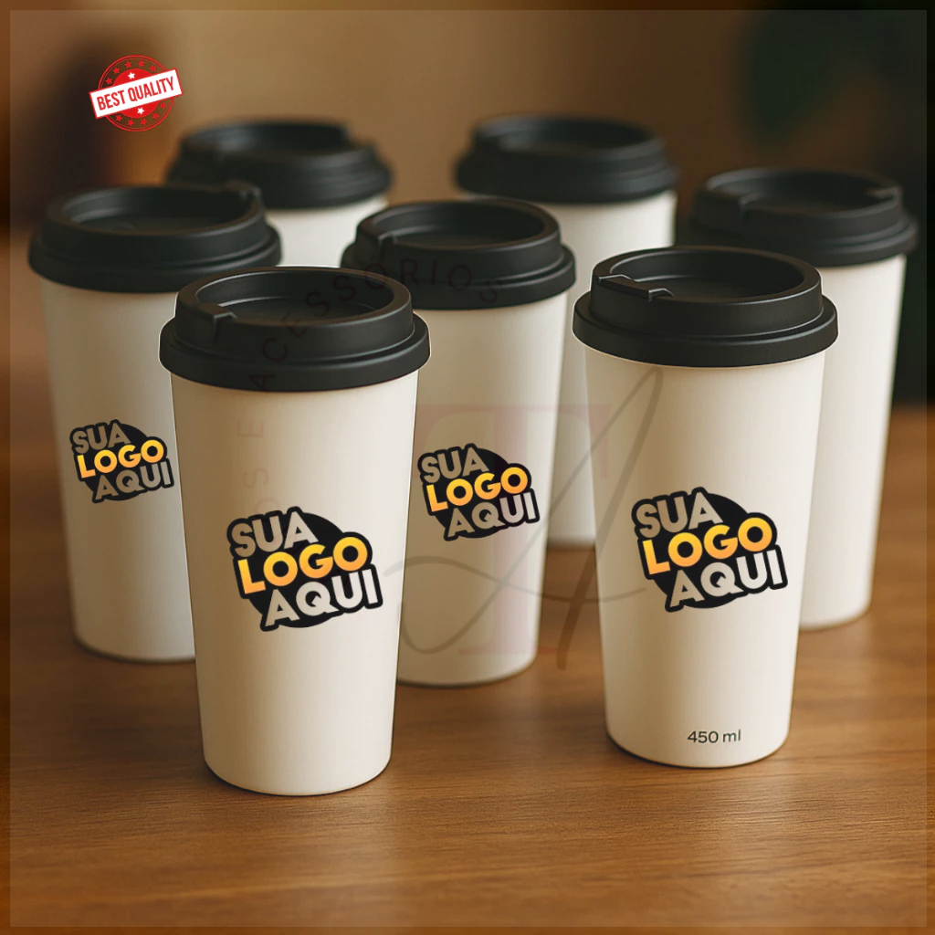 Copo para Café Personalizado Com Tampa Bucks 450 ML Com sua Arte Lembrancinhas Festas – 20 unidades