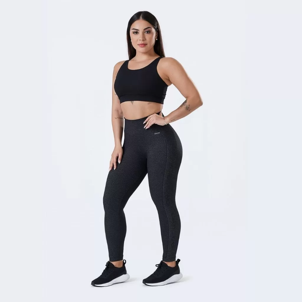 Calça Legging Selene Preta Mescla Conforto Cós Anatômico Academia Sport Esporte
