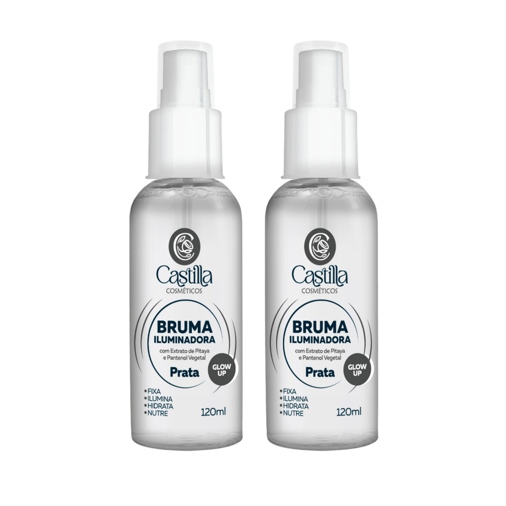 Kit 2 Brumas Prata Castilla 120mL | Glow Natural, Hidratação, Fixação e Nutrição com Pitaya
