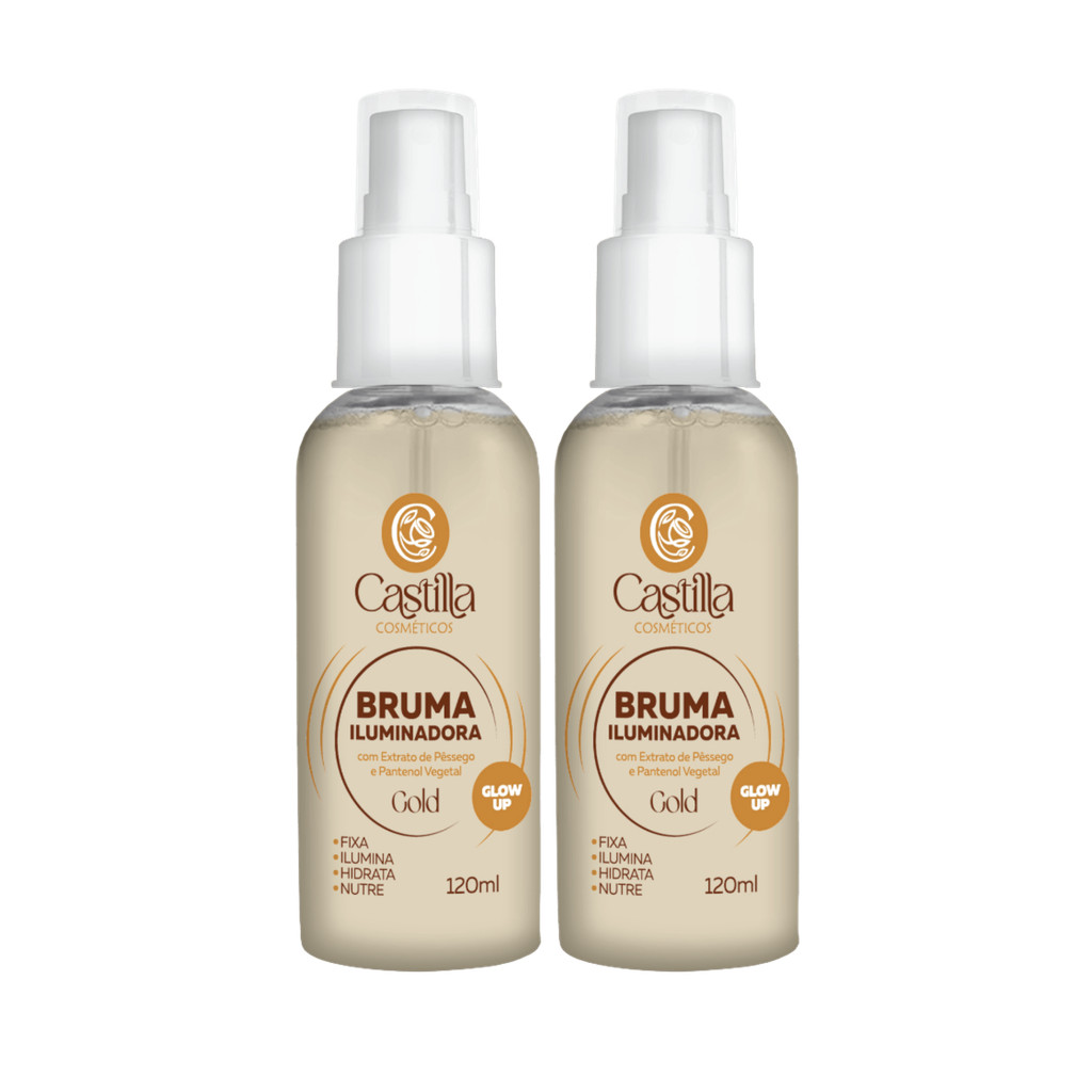 Kit 2 Brumas Gold Castilla 120mL | Glow Dourado, Hidratação, Fixação e Nutrição com Pêssego