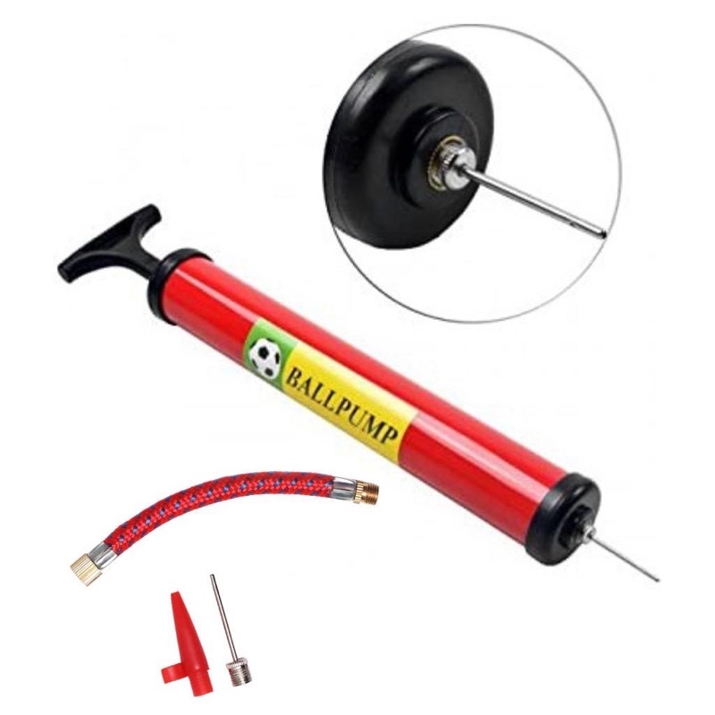 Kit Bomba de Ar Manual com Acessórios + 5 Bicos Metal para Encher Bolas Futebol Vôlei Basquete e Inf